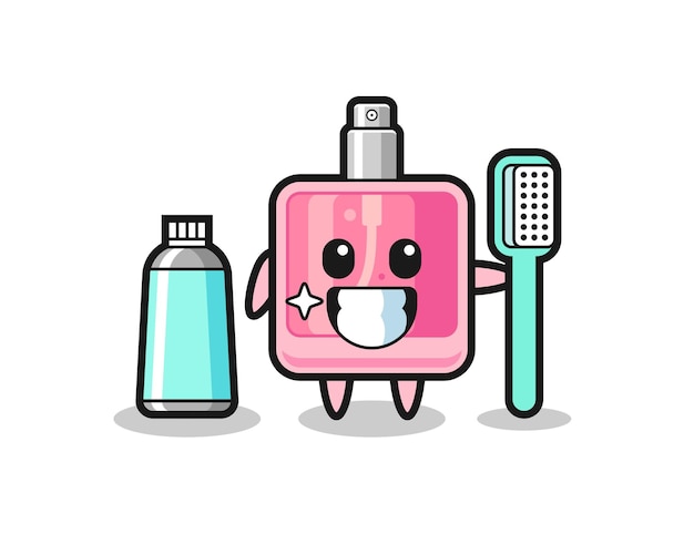 Ilustração de mascote de perfume com escova de dentes