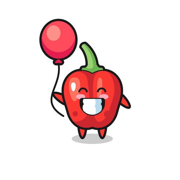 Ilustração de mascote de pimentão vermelho está jogando balão