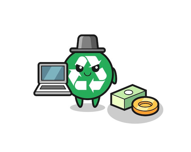 Ilustração de mascote de reciclagem como hacker