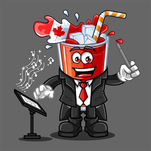 Ilustração de mascote de vetor de música de maestro de bandeira de bebida bonito do canadá