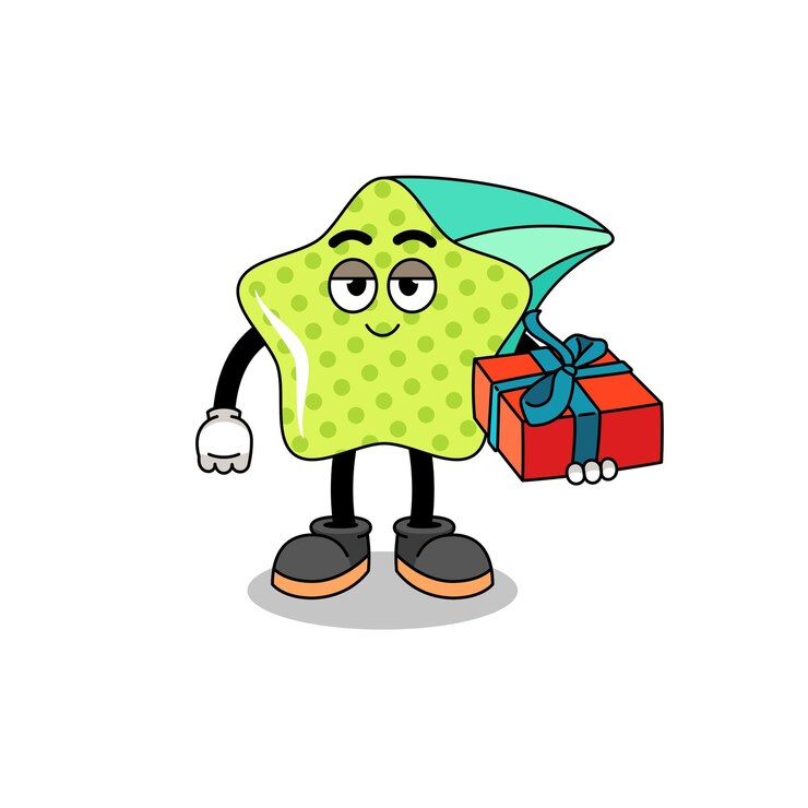 Vetor ilustração de mascote estrela cadente dando um presente