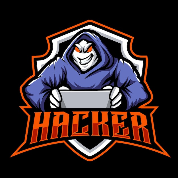 Ilustração de mascote para logotipo de hacker de esportes e esportes eletrônicos