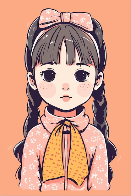 Vetores de Ilustração Menina Fofa Anime Desenhos Animados Japão