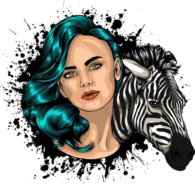 Vetor ilustração de menina e cabeça de zebra