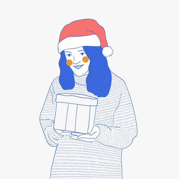 Ilustração de menina segurando gif de natal