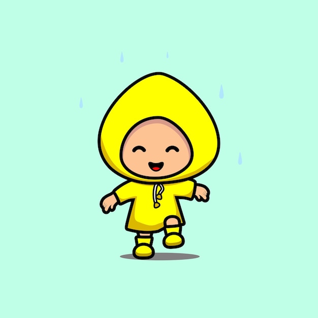 Ilustração de menino bonitinho brincando na chuva