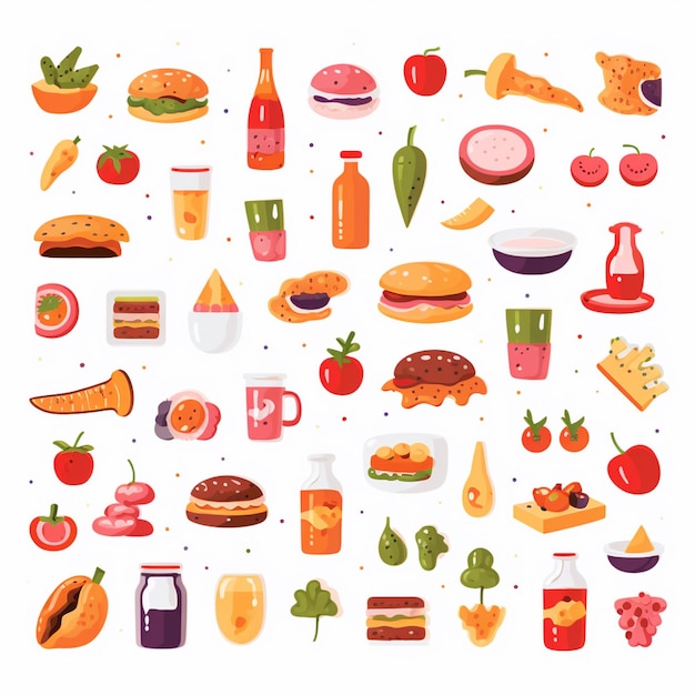Ilustração de menu vetorial comida refeição de carne restaurante popular conjunto almoço ícone jantar lanche