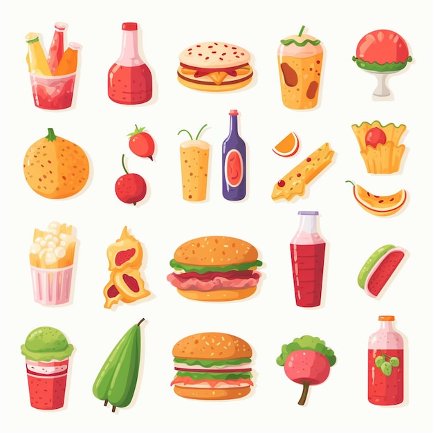 Ilustração de menu vetorial comida refeição de carne restaurante popular conjunto almoço ícone jantar lanche