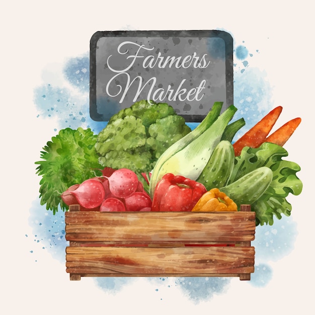 Ilustração de mercado de agricultores em aquarela