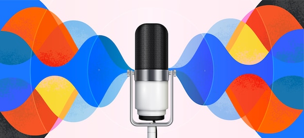 Ilustração de microfone e ondas sonoras