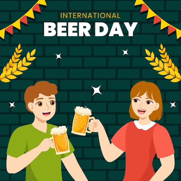 Ilustração de mídia social do dia internacional da cerveja plano de fundo de modelos desenhados à mão