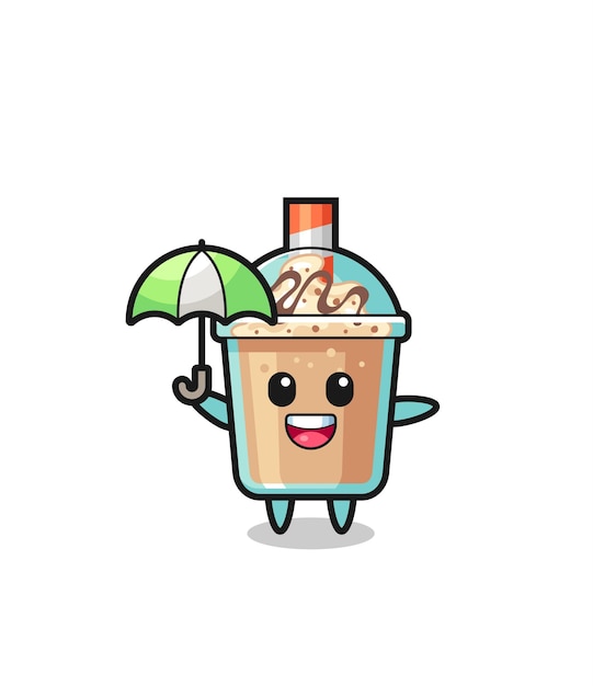 Ilustração de milkshake fofinho segurando um guarda-chuva