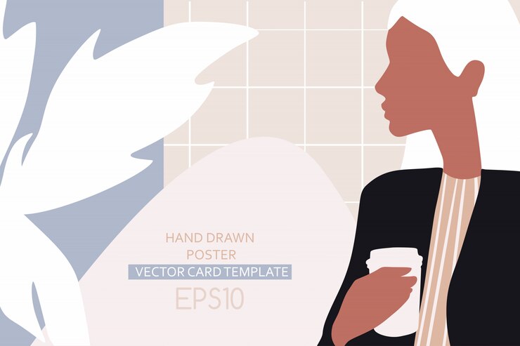 Vetor ilustração de moda com jovem. linda menina com uma xícara de café.