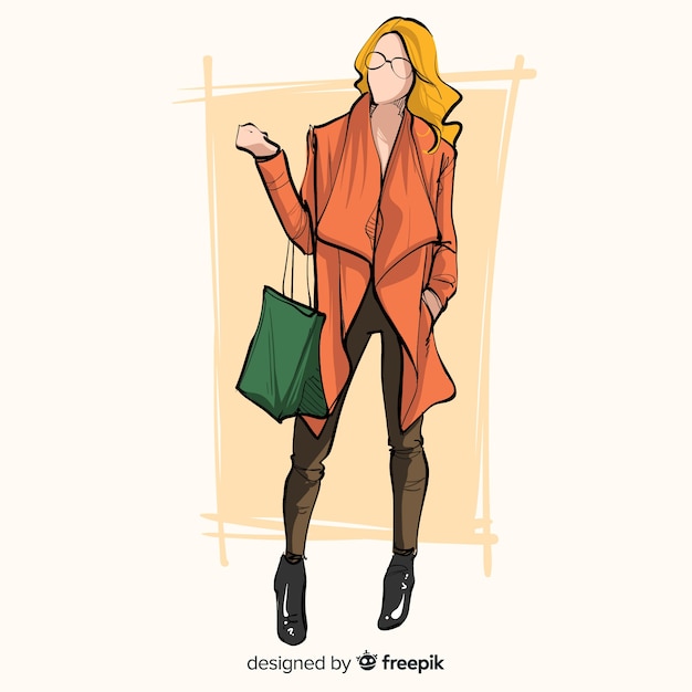 Ilustração de moda com modelo feminino