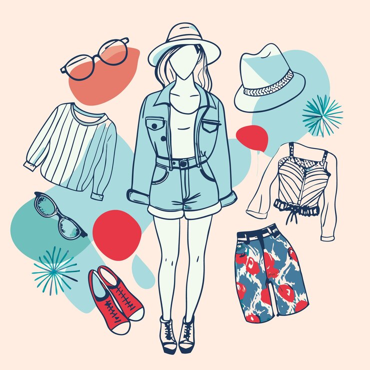 Vetor ilustração de moda com roupas e acessórios para estilo