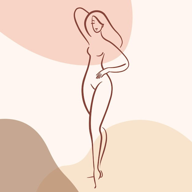 Vetor ilustração de moda corpo feminino elegante figura nua cartaz de arte esboço elegante de uma mulher nua