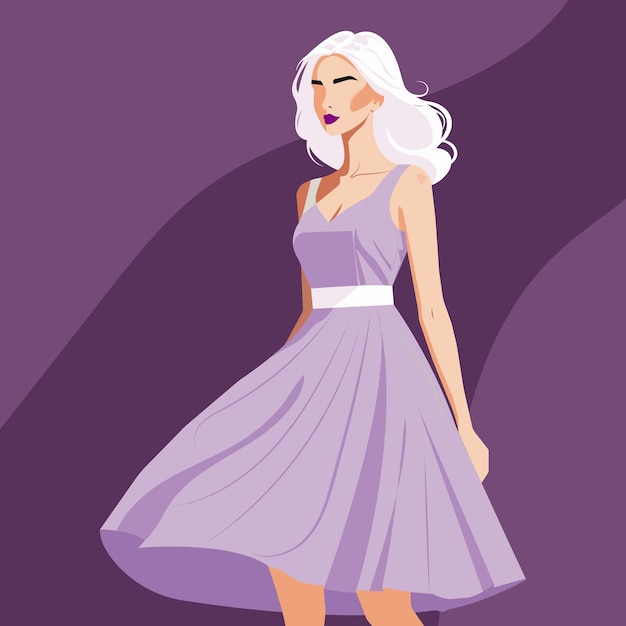 ilustração de moda de uma elegante mulher loira bonita em um vestido lila