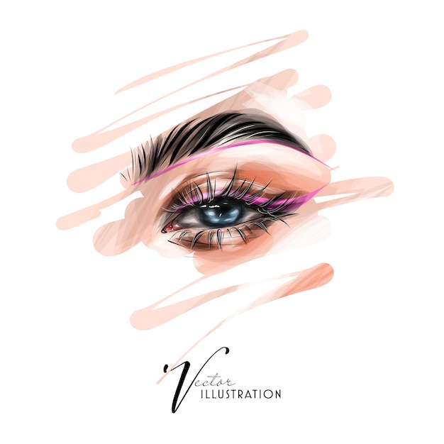 Ilustração de moda maquiagem garota glamour. Esboço de arte elegante. Desenho vetorial de beleza e estilo.