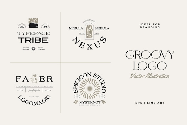 Ilustração de modelo de logotipo vintage Boho Flower para branding