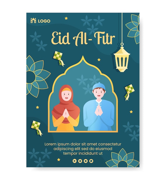 Ilustração de modelo de pôster de eid alfitr mubarak editável de fundo quadrado para mídia social