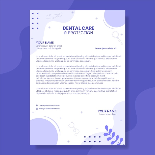 Ilustração de modelos de desenhos animados desenhados à mão de papel timbrado para clínicas e cuidados dentários