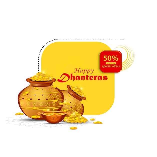 Ilustração de moeda de ouro em pote para dhanteras celebração-feliz dhanteras. página da web, pôster e proibição