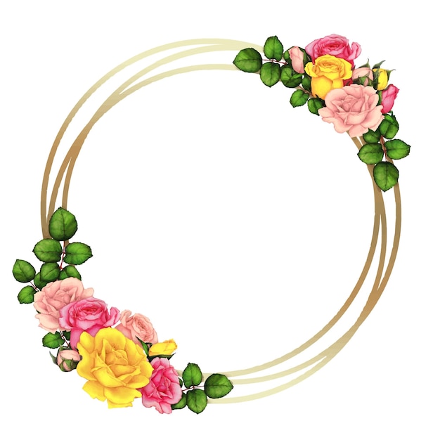 Ilustração de moldura redonda com rosas multicoloridas