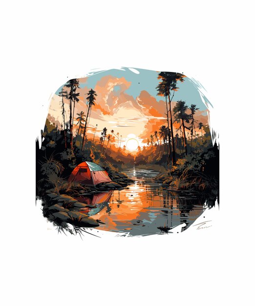 Ilustração de montanha aventura ao ar livre na selva T-shirt Design
