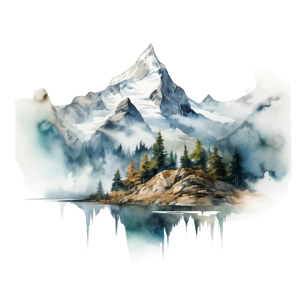 Vetor ilustração de montanha em aquarela em fundo branco