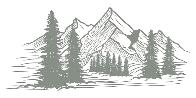 Vetor ilustração de montanhas conceito de montanha e sol em ilustração de arte em linha para viagens aventuras