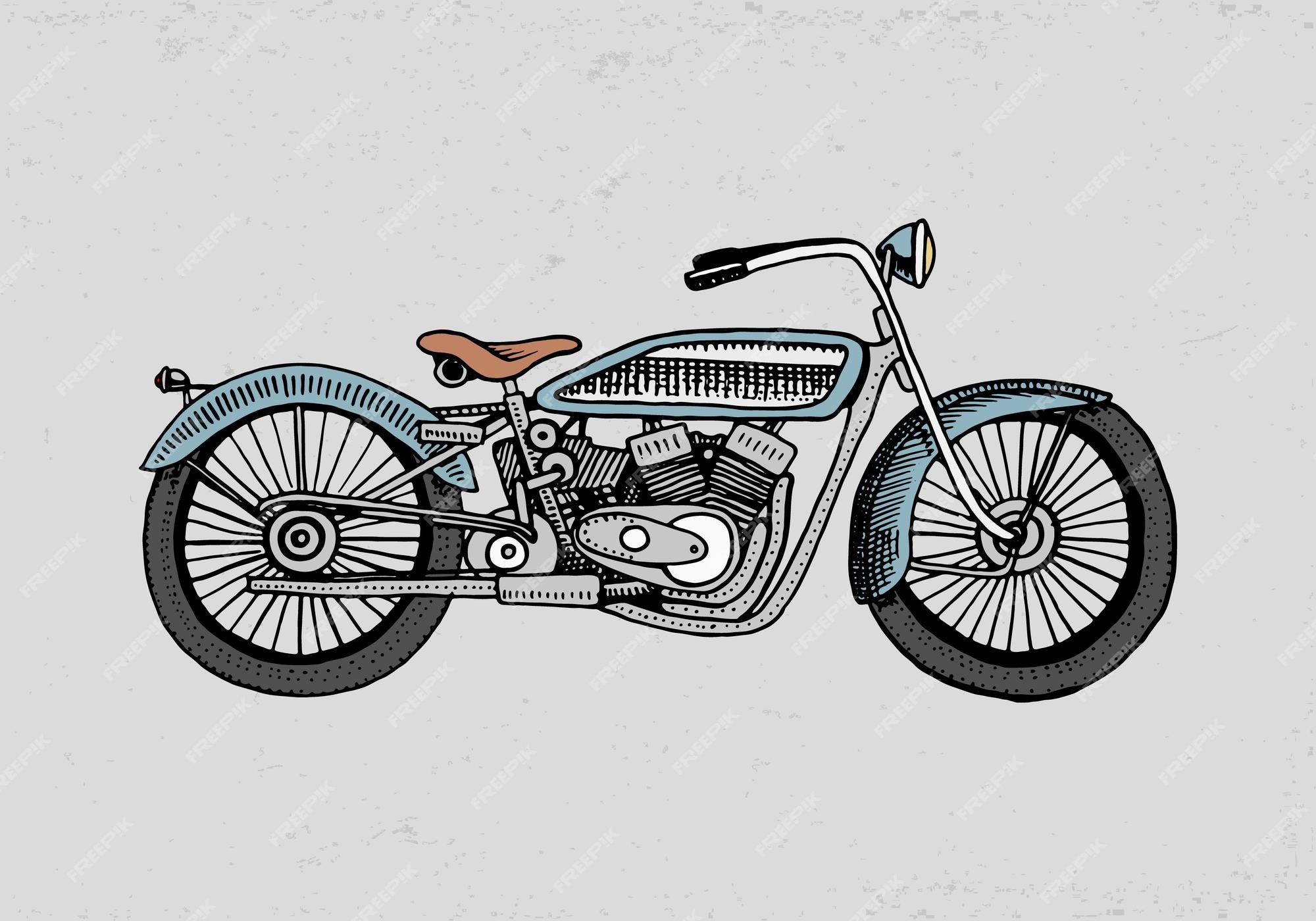 motocicleta retro ilustração vintage desenho desenhado à mão 2369722 Vetor  no Vecteezy