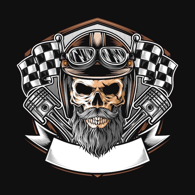 Vetor ilustração de motociclista de caveira