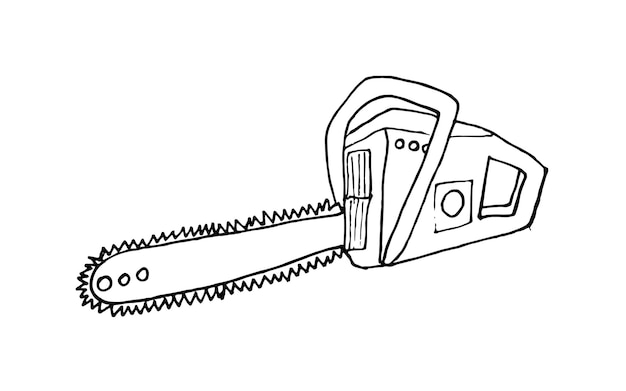 Ilustração de motosserra elétrica doodle serra elétrica vetorial desenhada à mão isolada