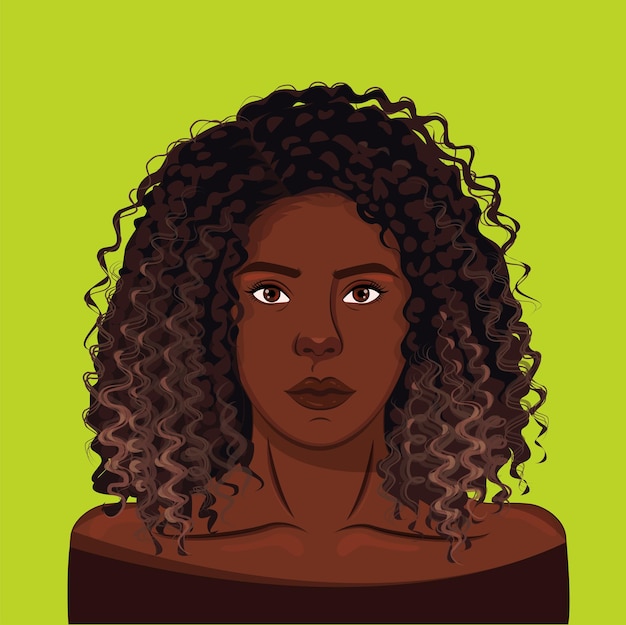 Ilustração de mulher afro-americana de vetor de cabelo encaracolado de cabelo comprido