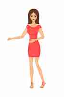Vetor ilustração de mulher de negócios bonito dos desenhos animados em um vestido vermelho
