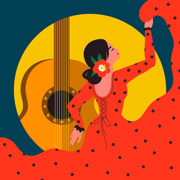 Vetor ilustração de mulher flamenca de design plano