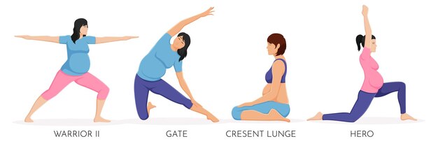 Vetor ilustração de mulheres grávidas fazendo exercícios de postura de ioga