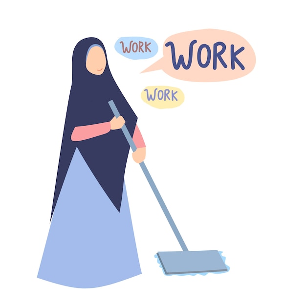 Ilustração de mulheres muçulmanas limpando o chão