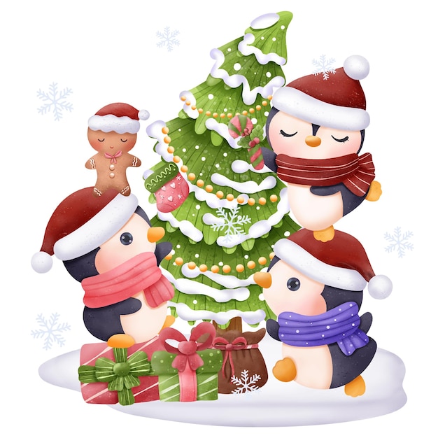 Ilustração de natal com papai noel e amigos