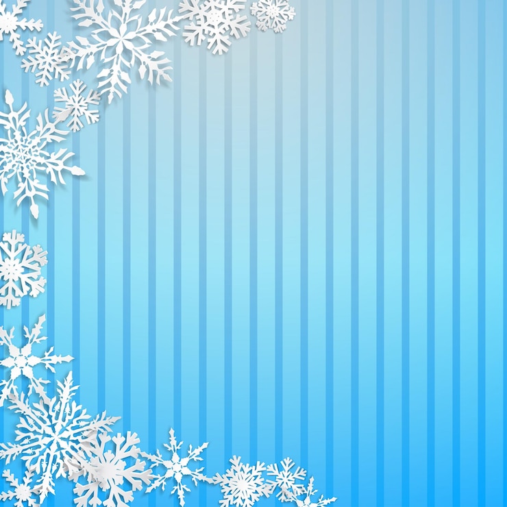 Vetor ilustração de natal com semicírculo de grandes flocos de neve brancos com sombras sobre fundo azul claro listrado