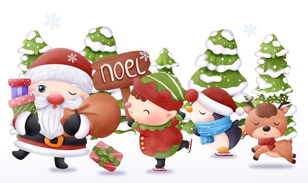 Ilustração de natal papai noel e amigos