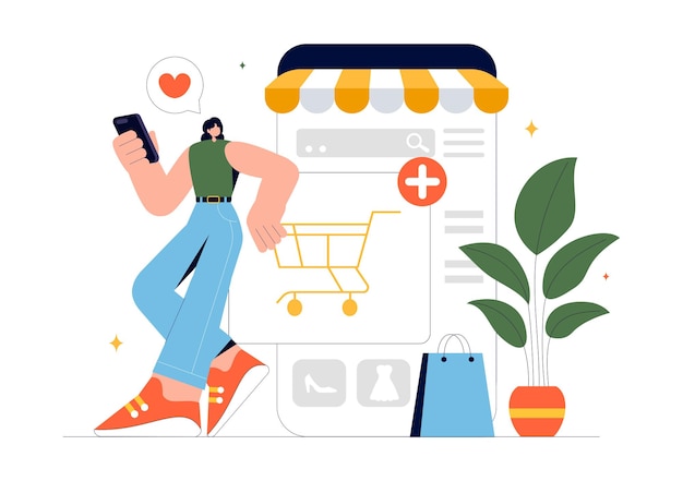 Ilustração de negócios de comércio eletrônico com o processo de transações de compra e venda on-line Ofertas promocionais Classificações e feedback dos clientes