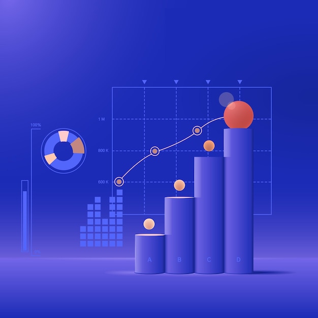 Ilustração de negócios, o tema do crescimento do mercado de ações. infográfico de crescimento, painel.