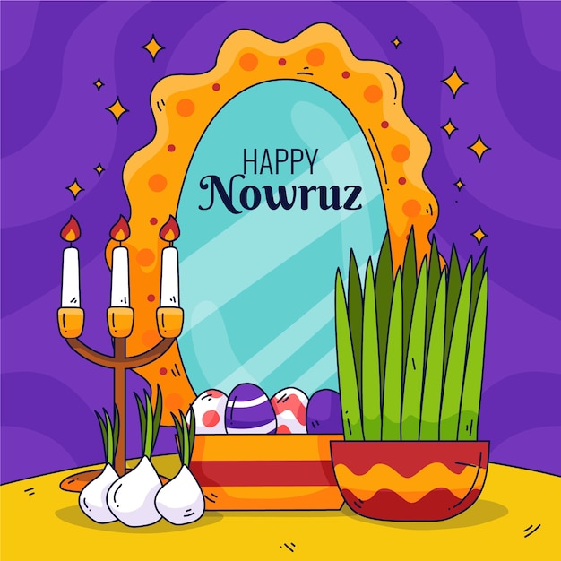 Vetor ilustração de nowruz feliz desenhada à mão