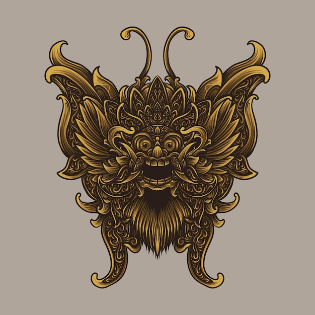 Ilustração de obra de arte e design de camiseta borboleta barong gravura ornamento