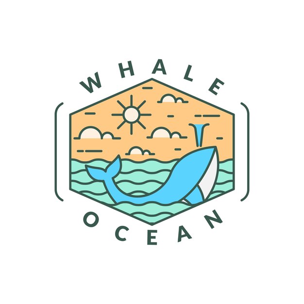 Ilustração de oceano e baleia monolina ou estilo de arte de linha