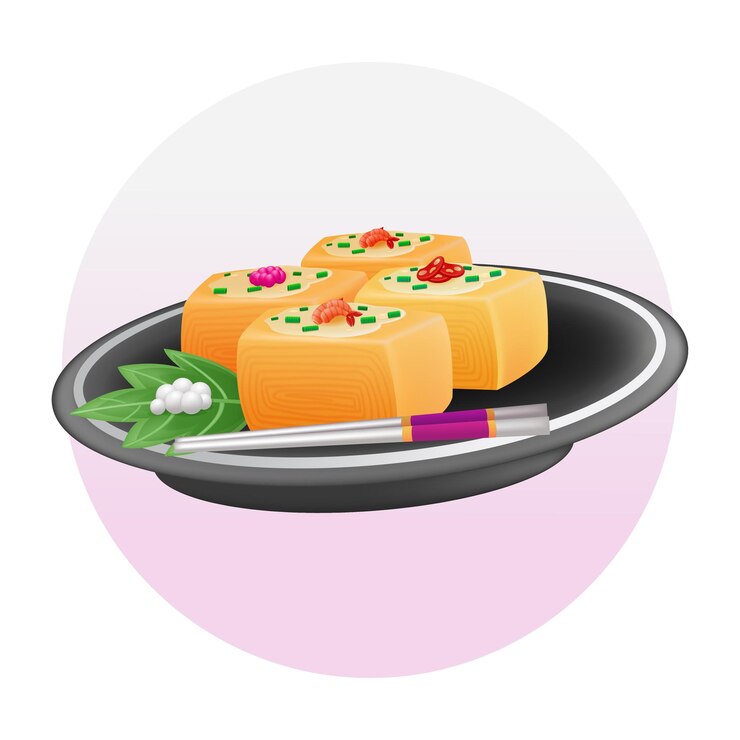 Vetor ilustração de omelete enrolada em 3d de comida japonesa
