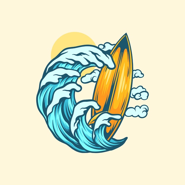 Vetor ilustração de ondas de surf e verão