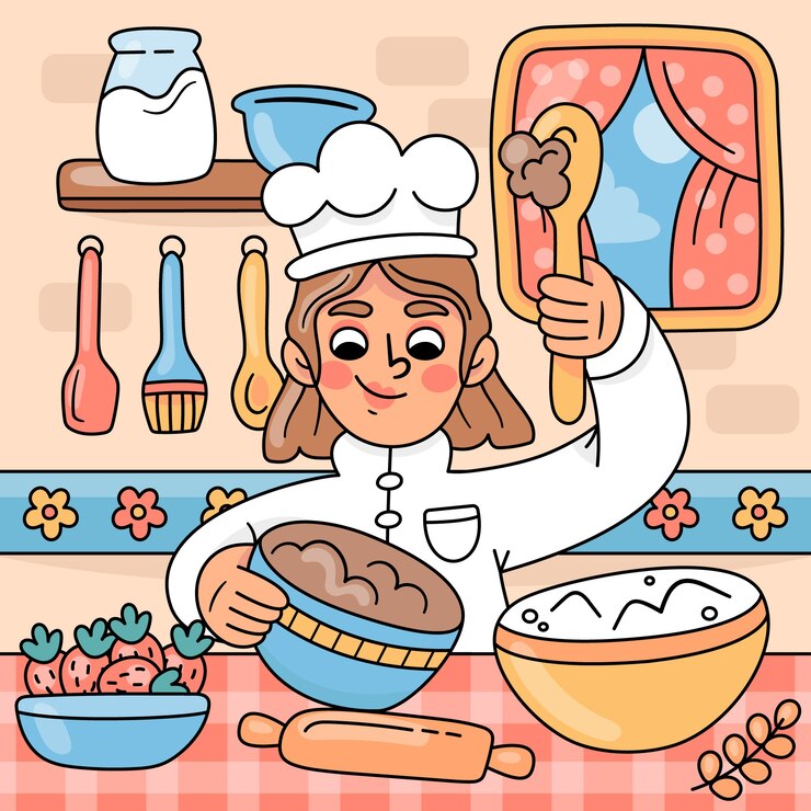 Ilustração de padaria desenhada à mão