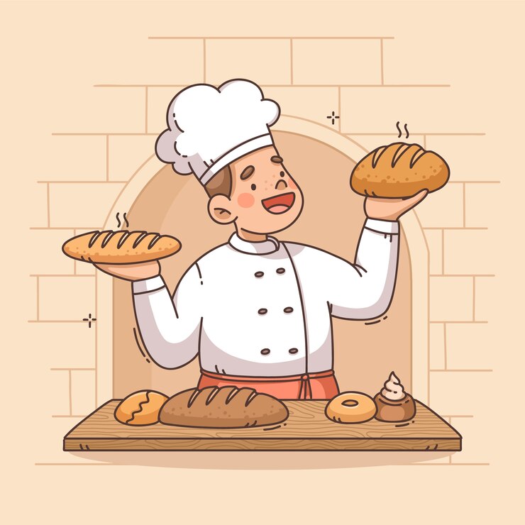 Ilustração de padaria desenhada à mão